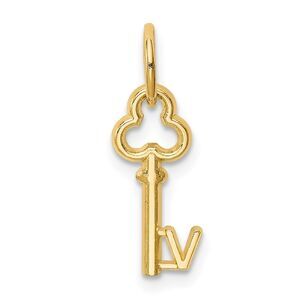 14k Yellow Gold, Hannah Collection, Mini Initial V Shamrock Key Charm